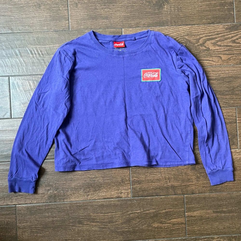 Coca-Cola purple and white cropped long sleeve shirt